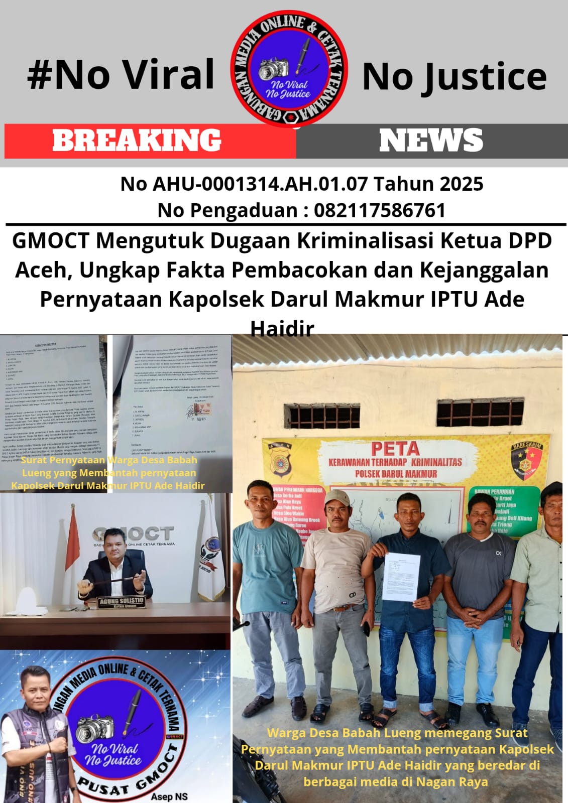 GMOCT Mengutuk Dugaan Kriminalisasi Ketua DPD Aceh, Ungkap Fakta Pembacokan dan Kejanggalan Pernyataan Kapolsek Darul Makmur IPTU Ade Haidir