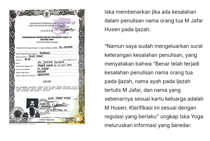 PKBM El Azhar Terindikasi Melanggar Persyaratan Penerimaan M.Jafar Husen Sebagai Siswa Paket B.