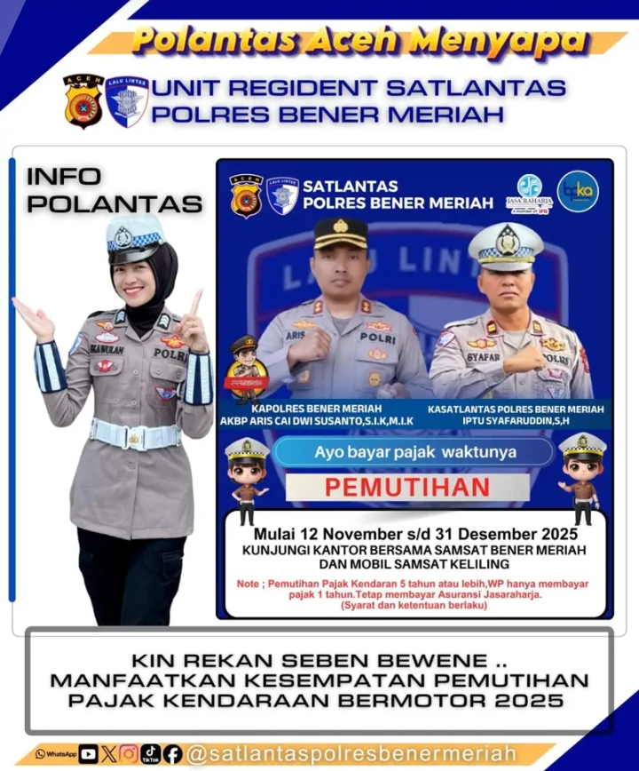 Pemutihan Pajak Kendaraan di Bener Meriah Resmi Dimulai