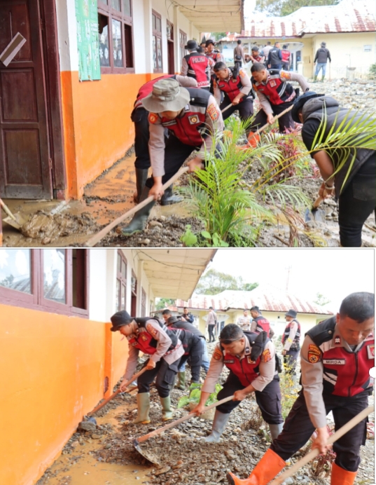 Polres Aceh Tengah Gotong Royong Pulihkan Fasilitas Pendidikan Sekolah Dasar di Kecamatan Bintang