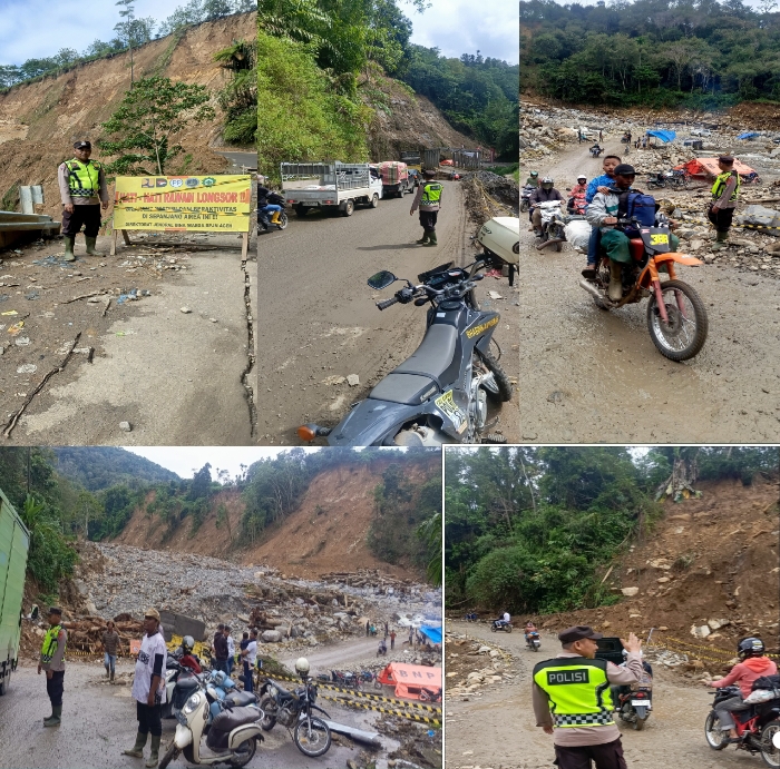 Kapolsek Pintu Rime Gayo AKP Suci, S.H. Pimpin Monitoring Jalan dan Jembatan Pasca Bencana Alam