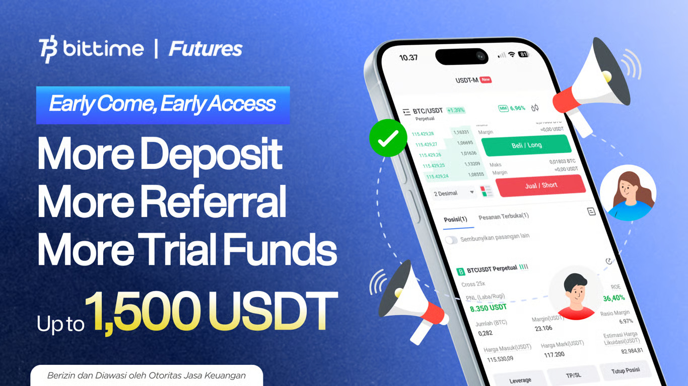 Bittime Buka Waitlist Eksklusif Flexible Futures, Beri Akses Early Bird dan Trial Funds Hingga .500 USDT