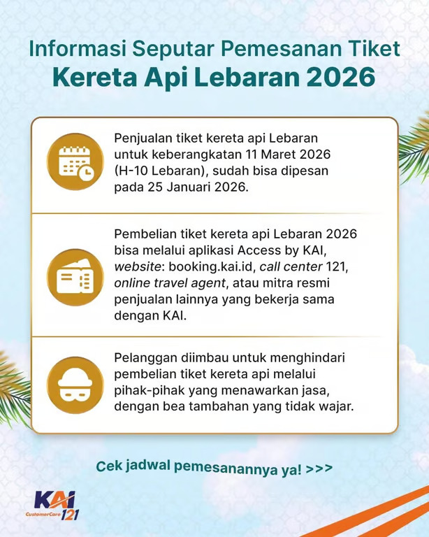Kabar Gembira Bagi Masyarakat, KAI Akan Buka Pemesanan Tiket Lebaran, Catat Jadwalnya Agar Tidak Kehabisan