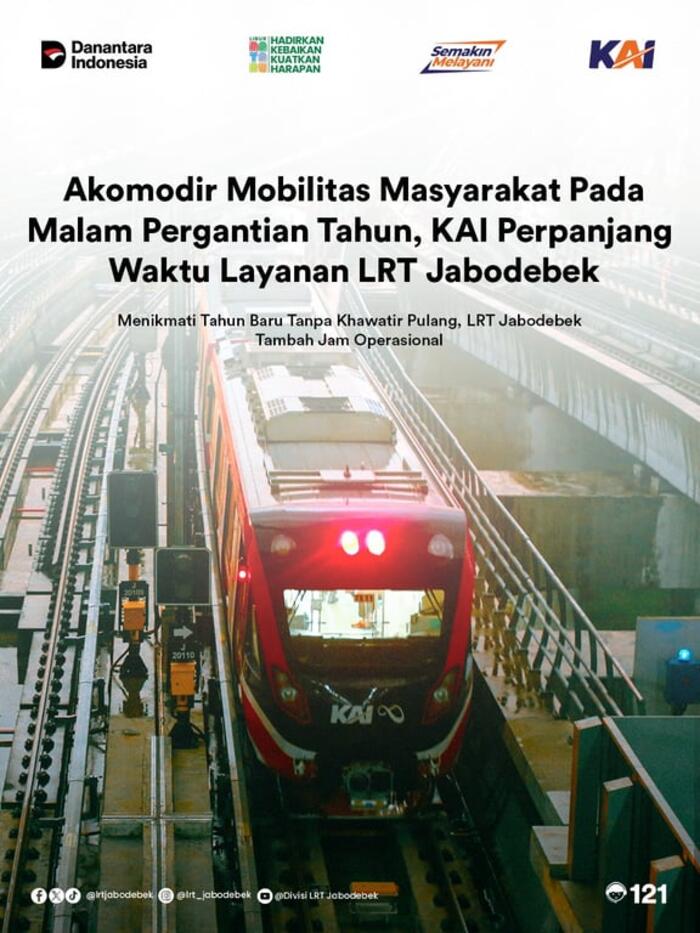 Akomodir Mobilitas Masyarakat Pada Malam Pergantian Tahun, KAI Perpanjang Waktu Layanan LRT Jabodebek