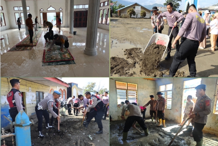 Polri di Aceh Tengah Gotong Royong di Tiga Titik, Percepat Pemulihan Fasilitas Umum Jelang Ramadhan