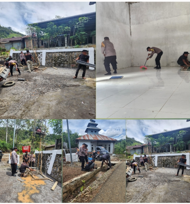 Polsek Celala Gotong Royong Meunasah dan Pembuatan Sumur Bor Bantuan Kapolres Aceh Tengah di Kuyun Uken